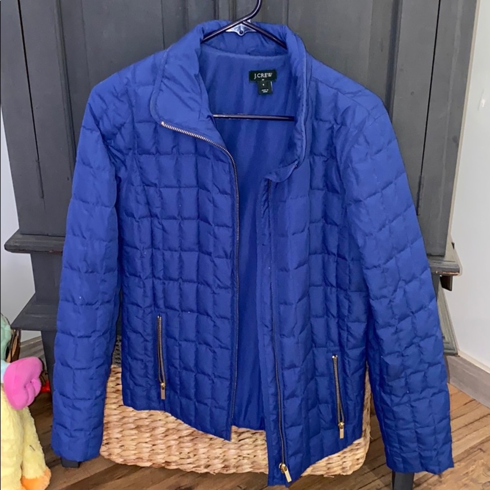 JCREW Quilted Blue Winter Jacket w Gold Detail S